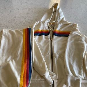 Aviator Nation Five Stripe Sweatpants and Hoodie in Vintage white (cream).